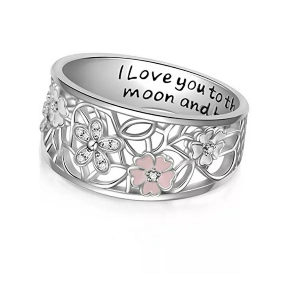 Ingraved 925 Silver White Topaz Daisy Ring